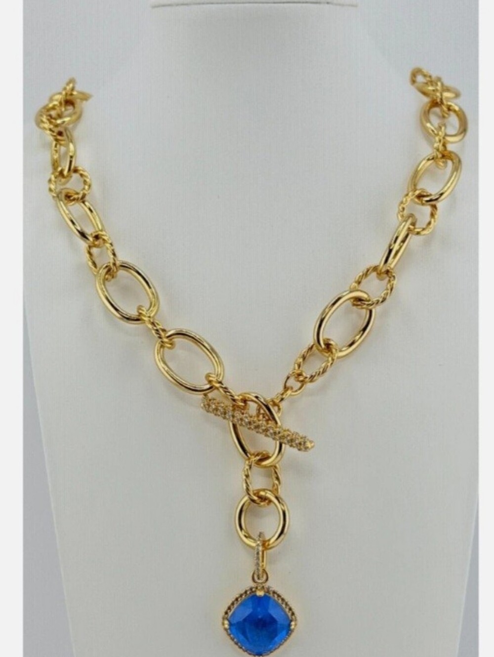 SALE! BP Resort Wear "Cordelia Necklace" Blue Lace Agate +Quartz Yellow Gold